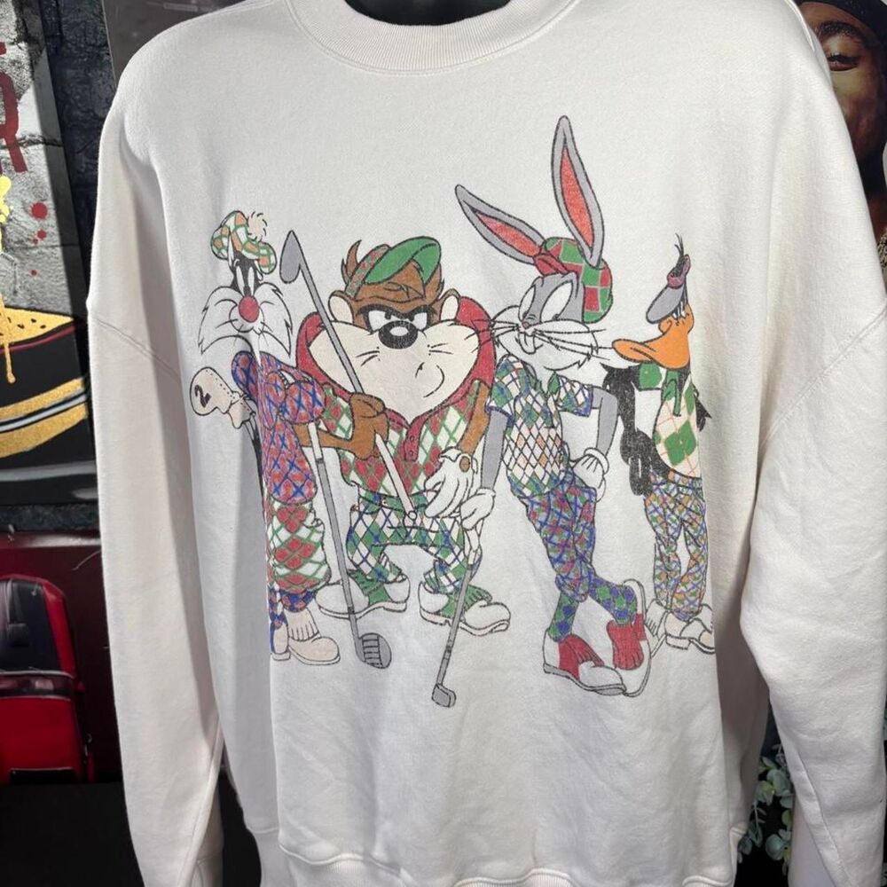 Looney Tunes Golf Crewneck, Hollister Boxy Fit XL – Double-Sided Graphic